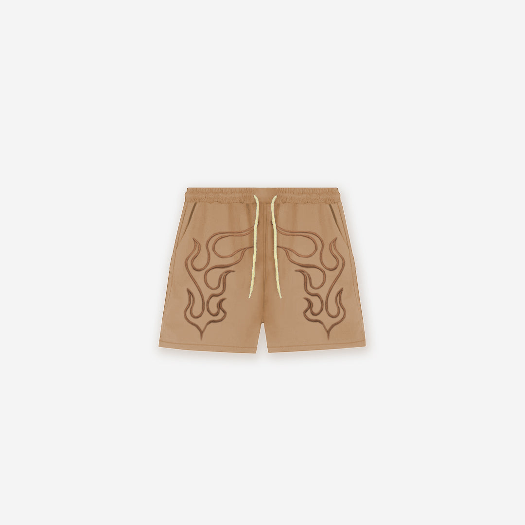Shorts de Tactel Mith Comam Frutas Flames Bege