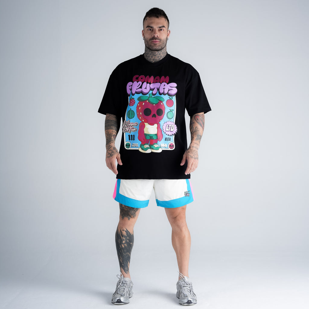 Camiseta Oversized Comam Frutas Neon Toyart Preto