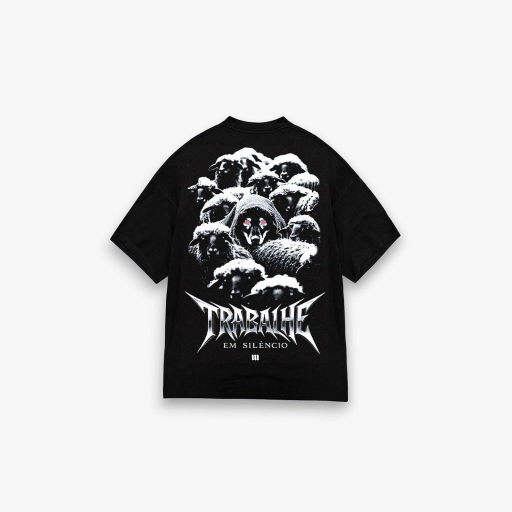 Camiseta <strong>Oversized Treino</strong>  Mith Trabalhe em Silêncio Preto