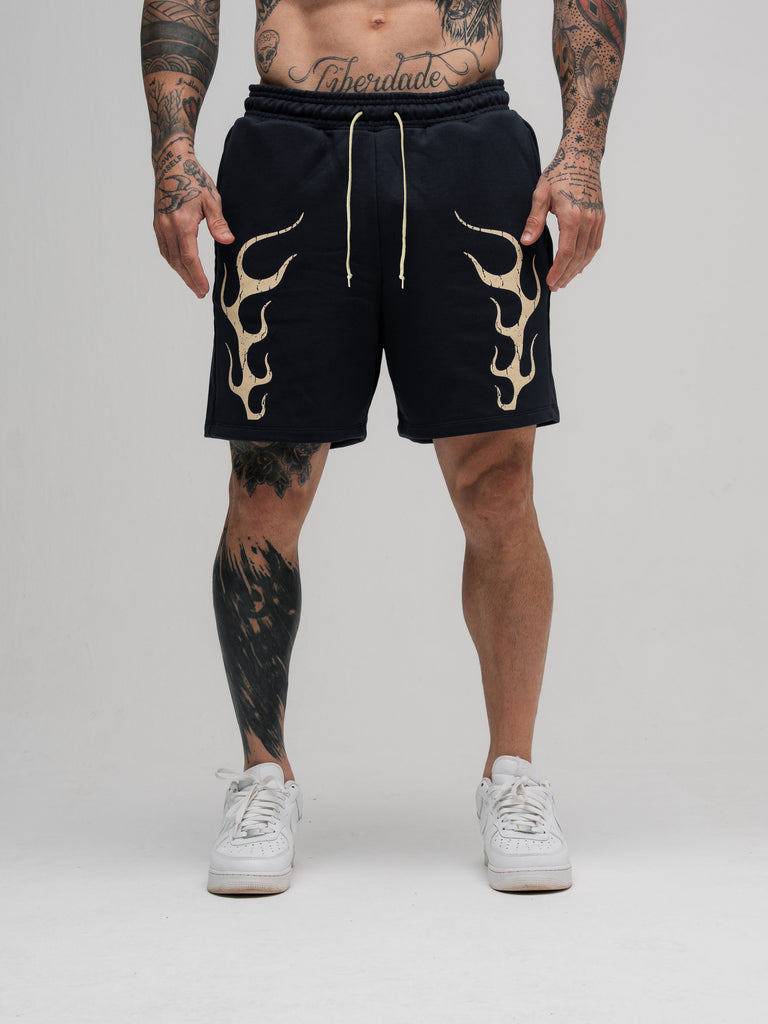 Shorts de Moletom Mith Comam Frutas Flames Preto
