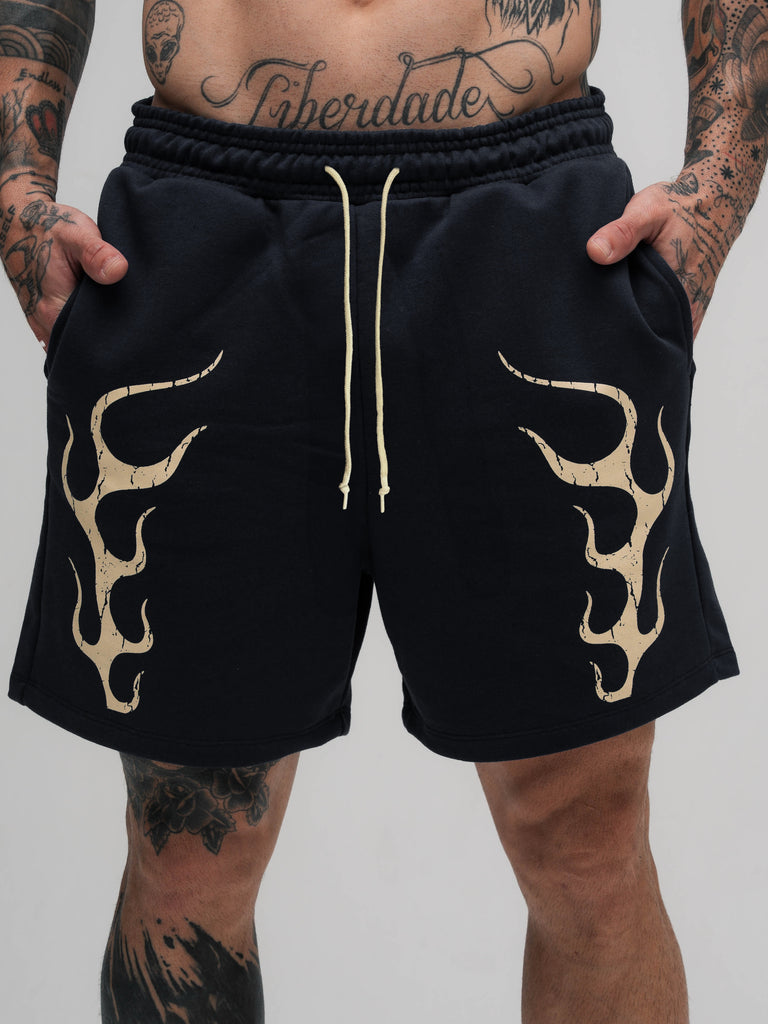 Shorts de Moletom Mith Comam Frutas Flames Preto