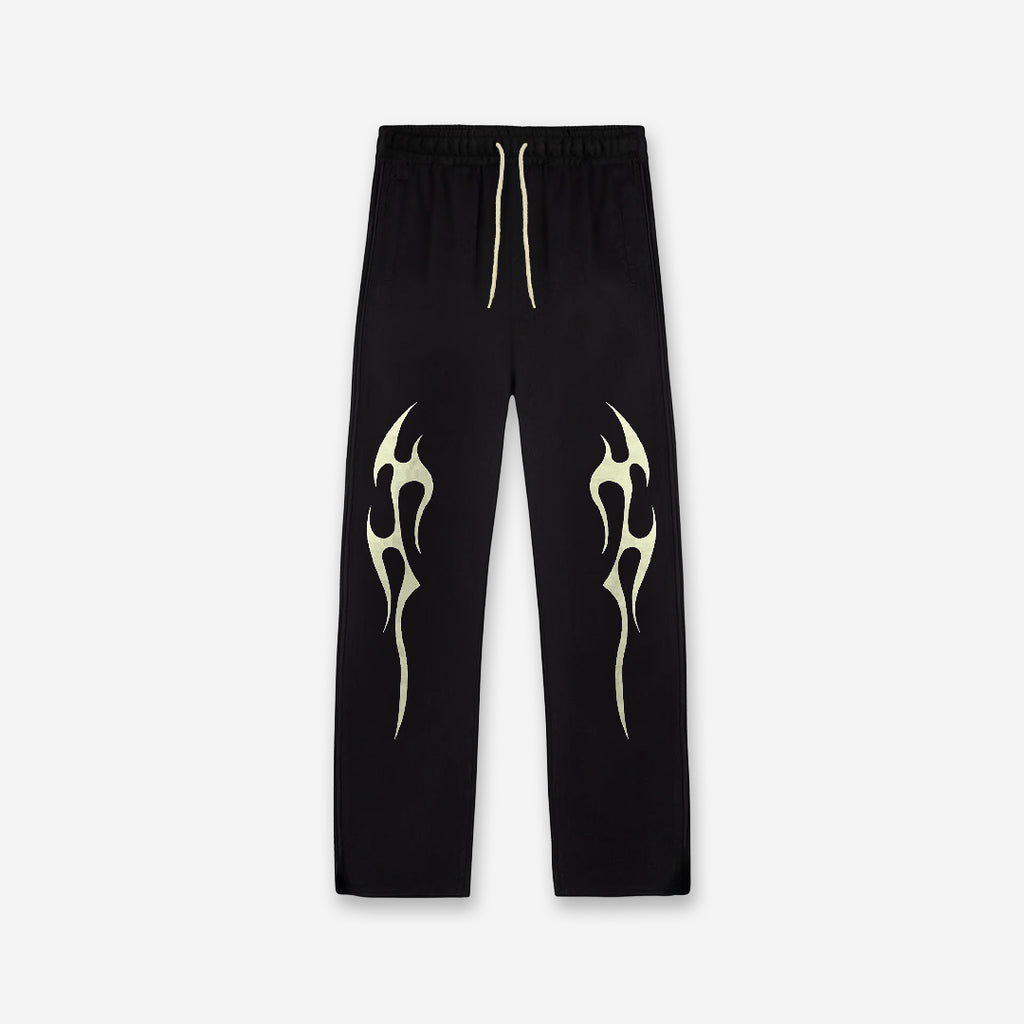 Calça de Moletom Oversized Reta Mith Comam Frutas Flames Off Preto
