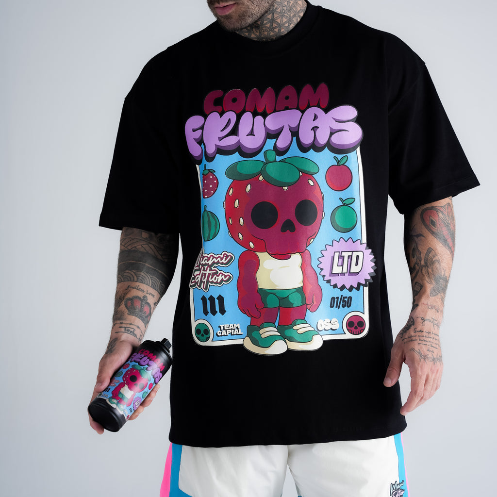 Camiseta Oversized Comam Frutas Neon Toyart Preto