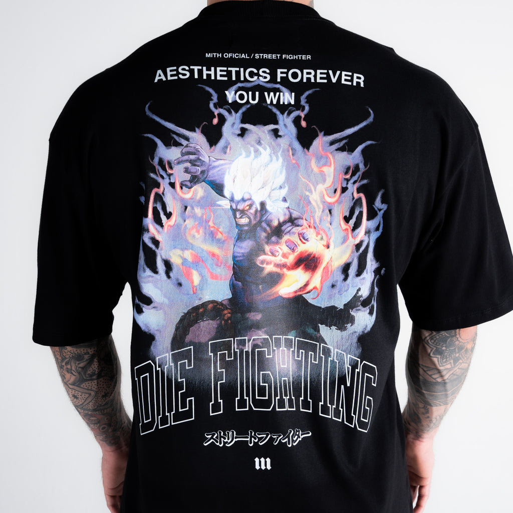 Camiseta Oversized Street Fighter Akuma Aesthetics Preto