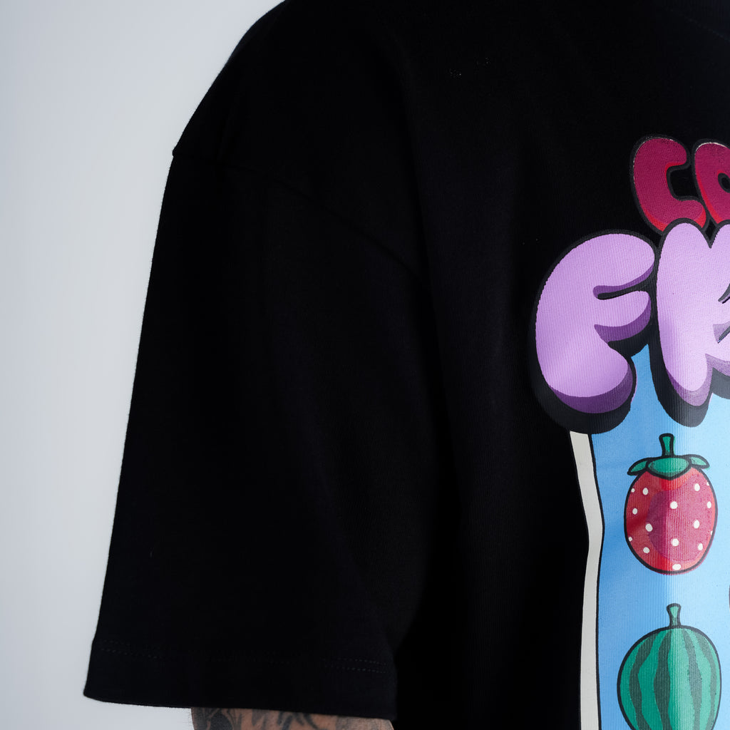 Camiseta Oversized Comam Frutas Neon Toyart Preto