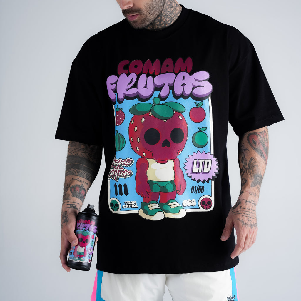 Camiseta Oversized Comam Frutas Neon Toyart Preto