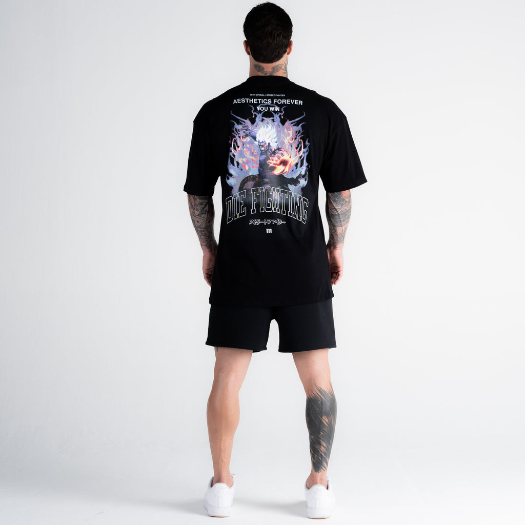 Camiseta Oversized Street Fighter Akuma Aesthetics Preto