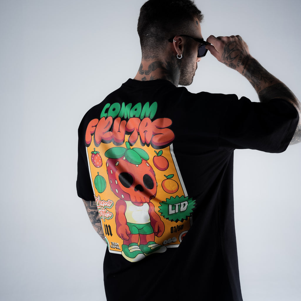 Camiseta Oversized Comam Frutas Toyart Preto