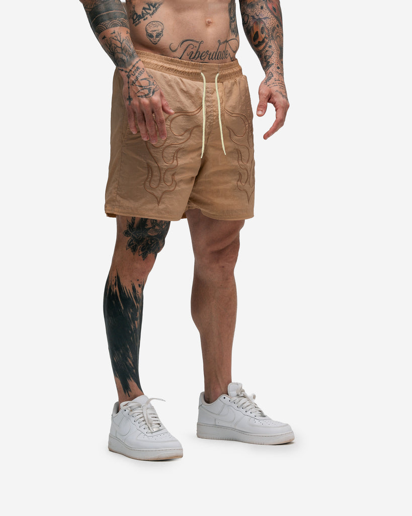 Shorts de Tactel Mith Comam Frutas Flames Bege