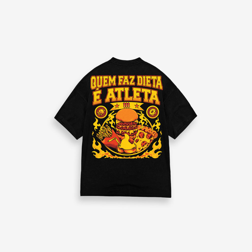 Camiseta <strong>Oversized Treino</strong>  Mith Quem Faz Dieta é Atleta Preto