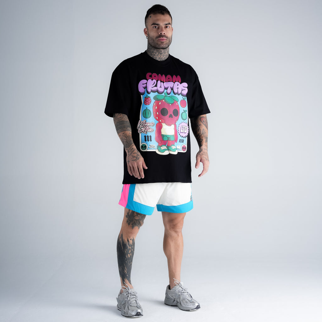 Camiseta Oversized Comam Frutas Neon Toyart Preto