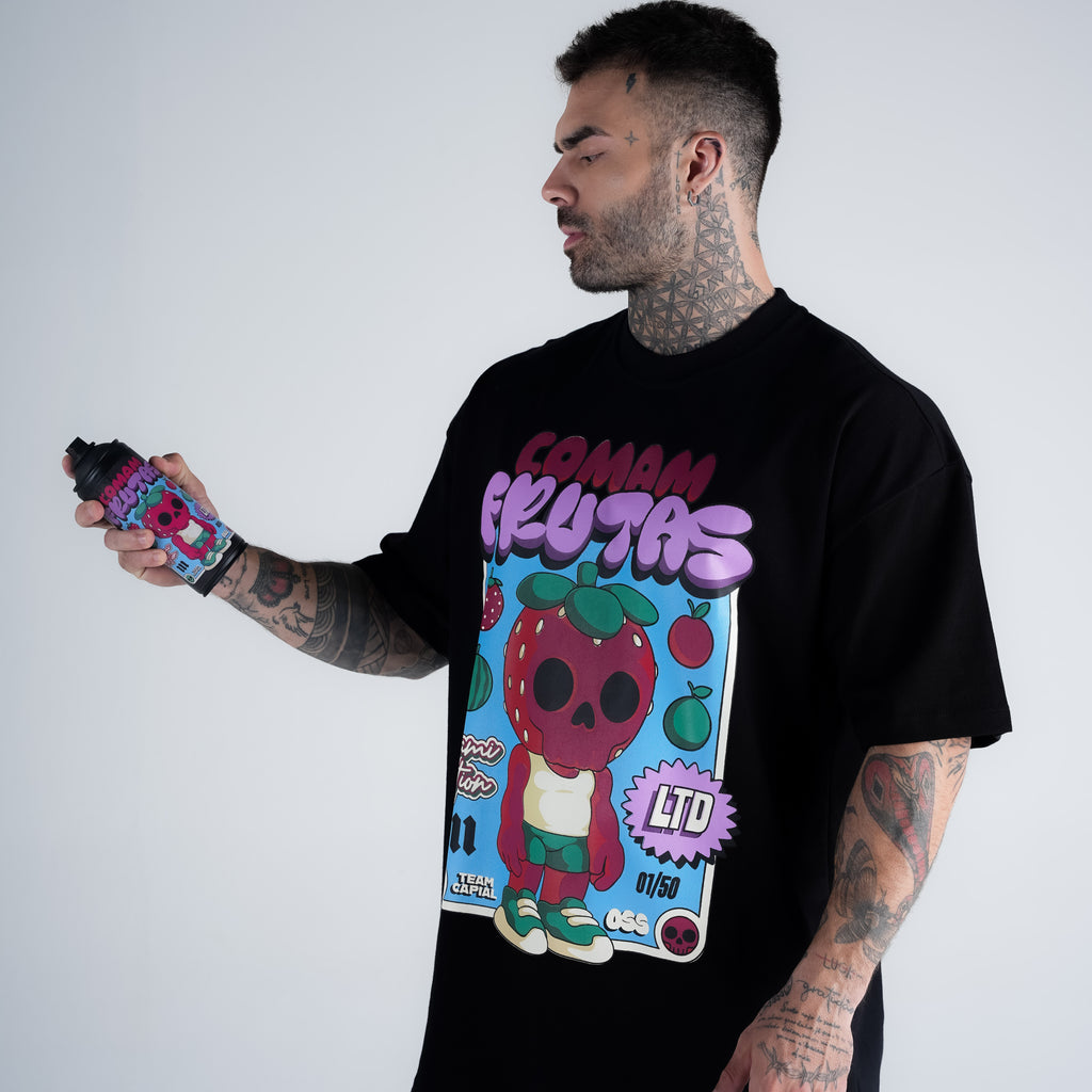 Camiseta Oversized Comam Frutas Neon Toyart Preto