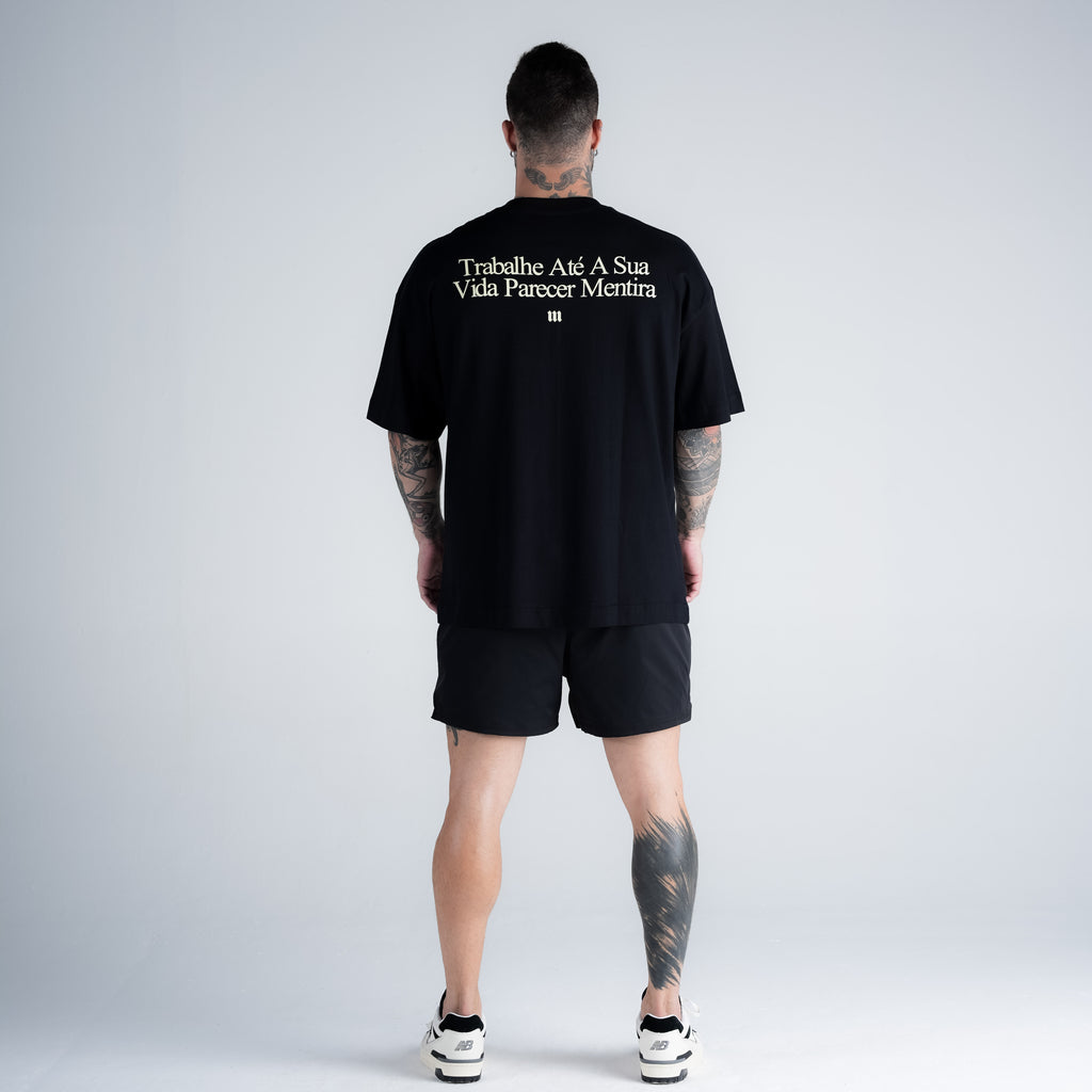 Camiseta Oversized Comam Frutas Trabalhe Ate Parecer Mentira