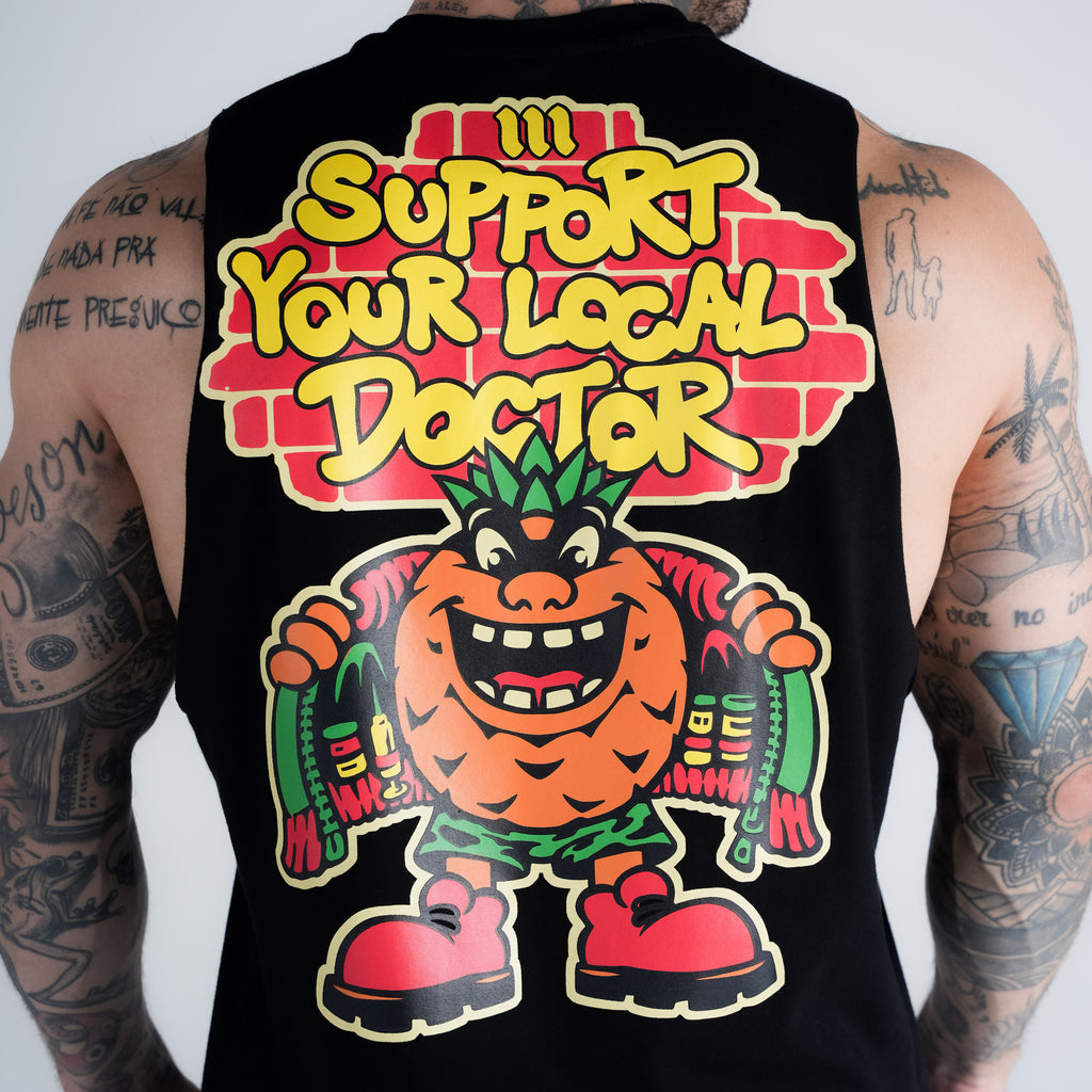 Regata Cut Off Mith Comam Frutas Support Your Local Doctor Preto