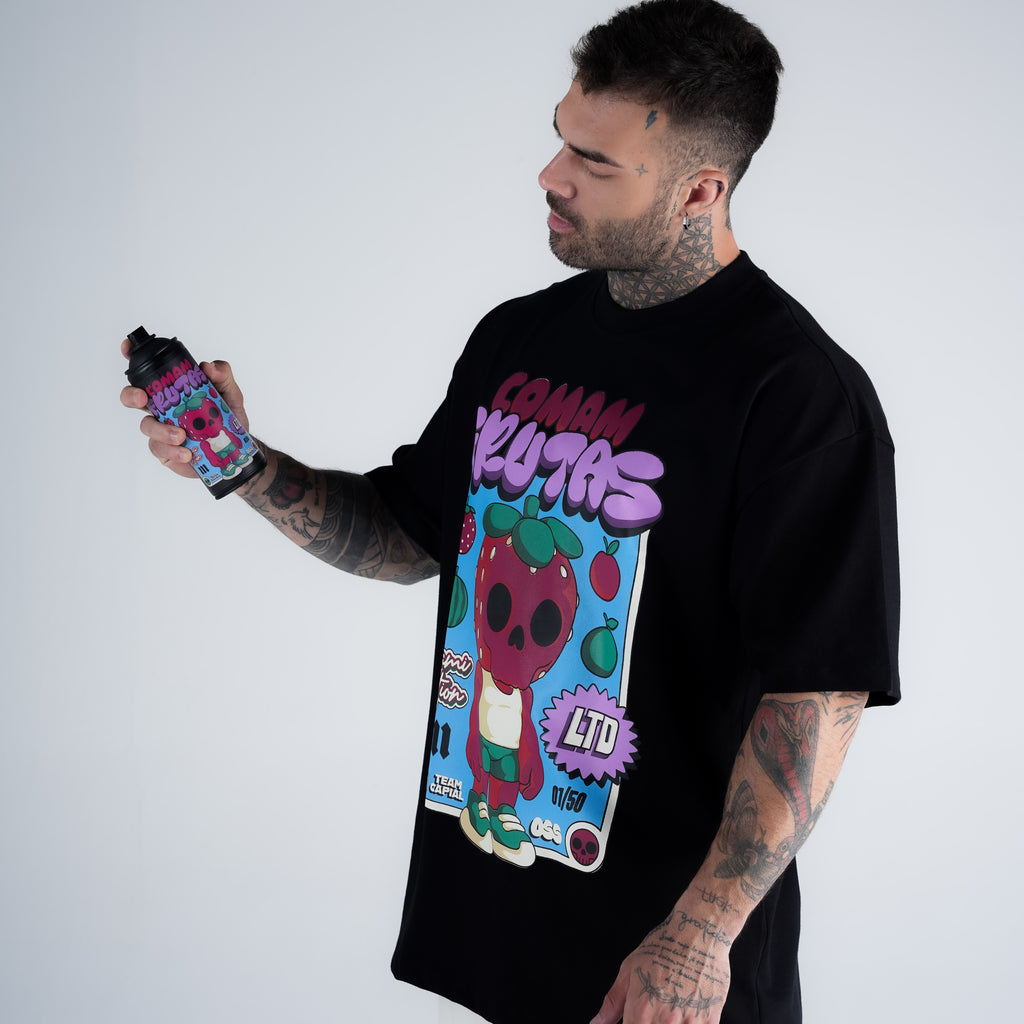Camiseta Oversized Comam Frutas Neon Toyart Preto