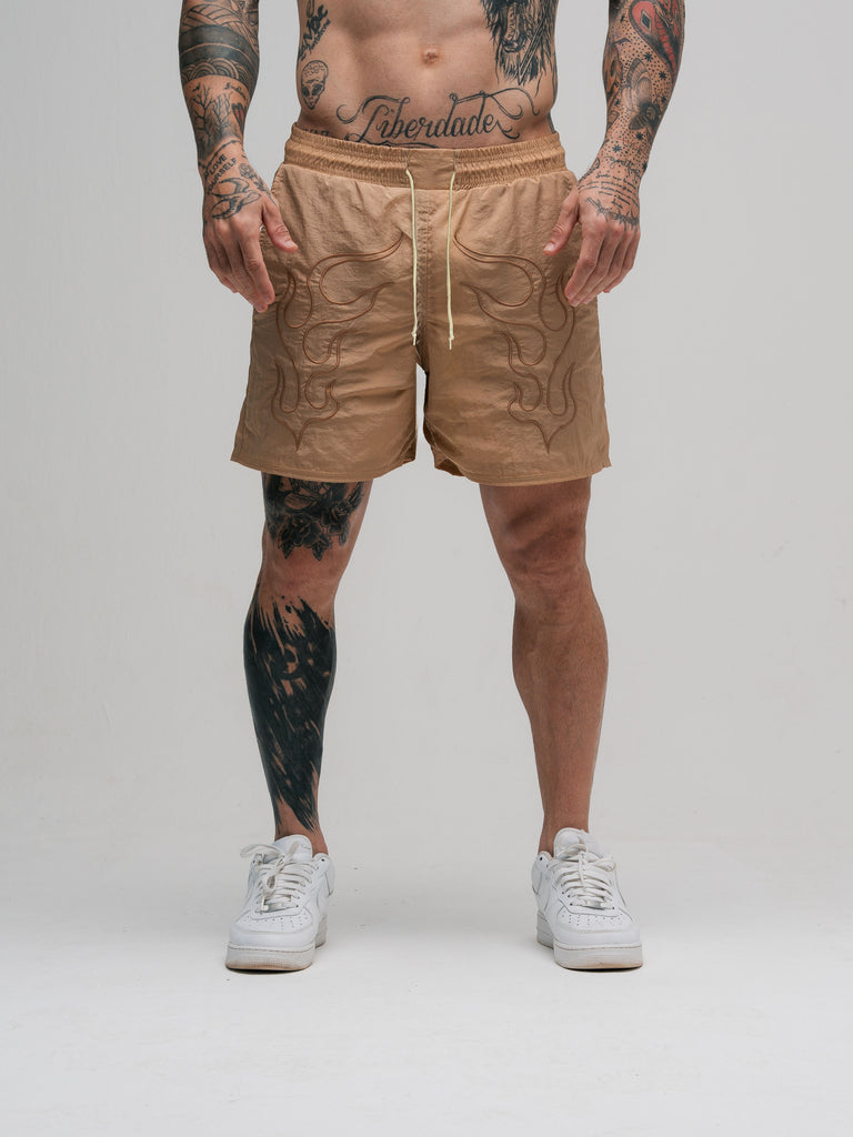 Shorts de Tactel Mith Comam Frutas Flames Bege