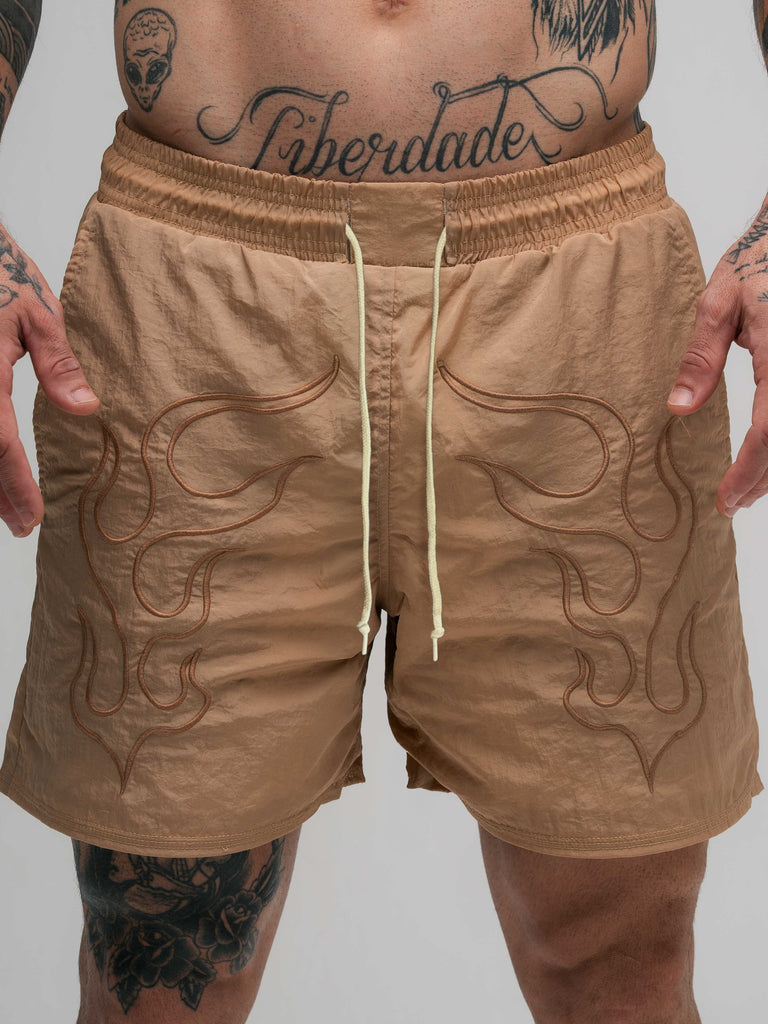 Shorts de Tactel Mith Comam Frutas Flames Bege