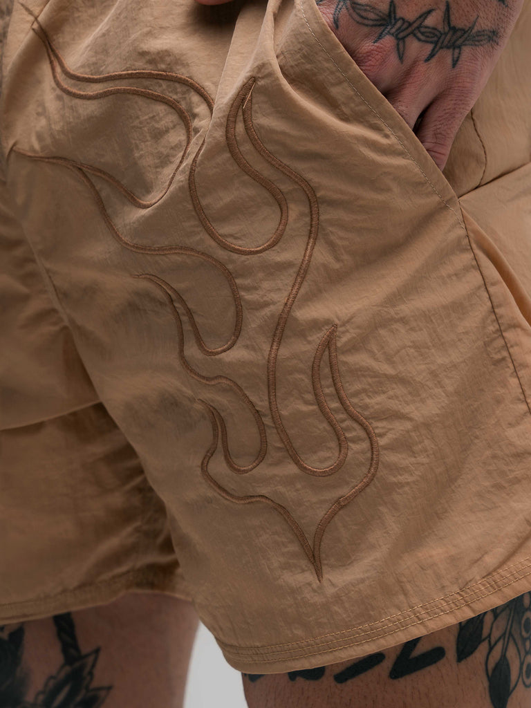 Shorts de Tactel Mith Comam Frutas Flames Bege