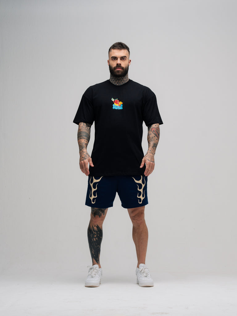 Camiseta Oversized Mith Comam Frutas Pool Party Preto