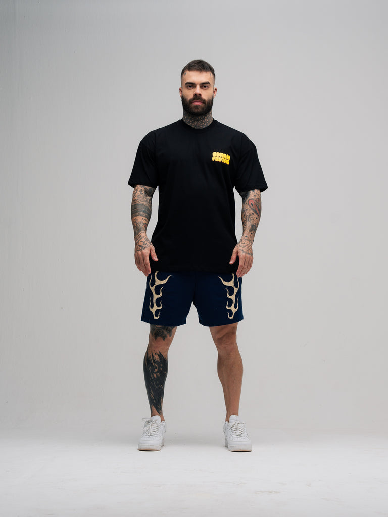 Camiseta Oversized Mith Comam Frutas Trampa Muito Vive o Dobro Preto