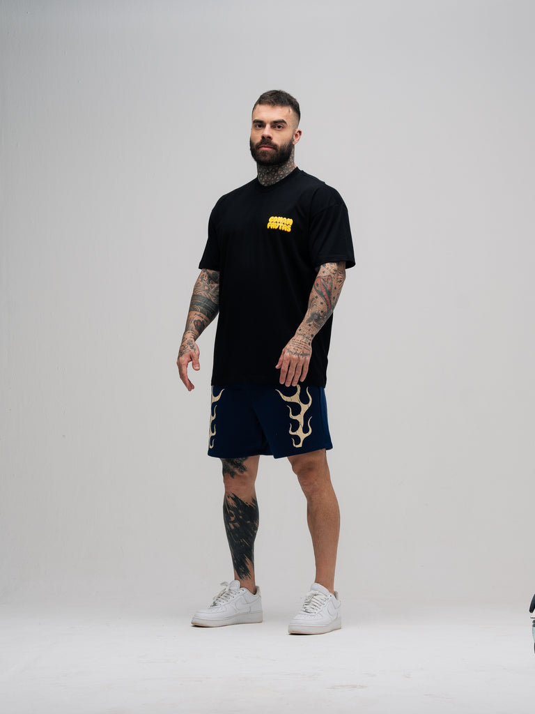 Camiseta Oversized Mith Comam Frutas Trampa Muito Vive o Dobro Preto