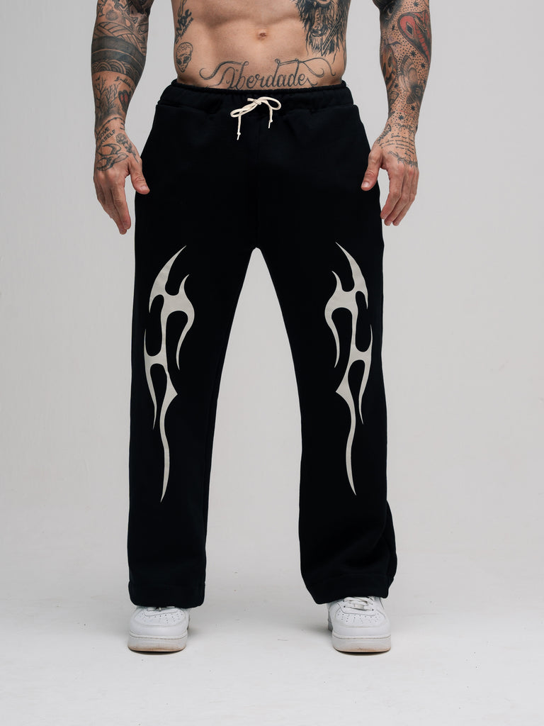 Calça de Moletom Oversized Reta Mith Comam Frutas Flames Off Preto