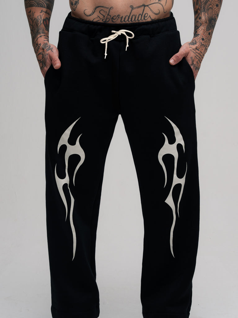 Calça de Moletom Oversized Reta Mith Comam Frutas Flames Off Preto