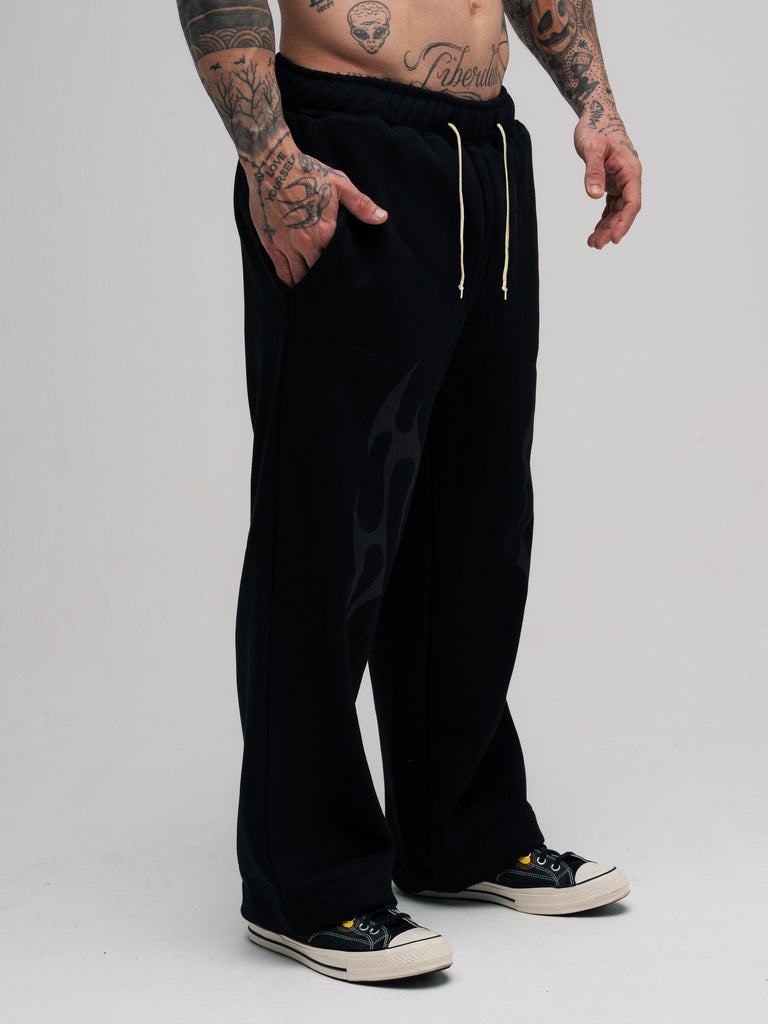 Calça de Moletom Oversized Reta Mith Comam Frutas Flame Preto