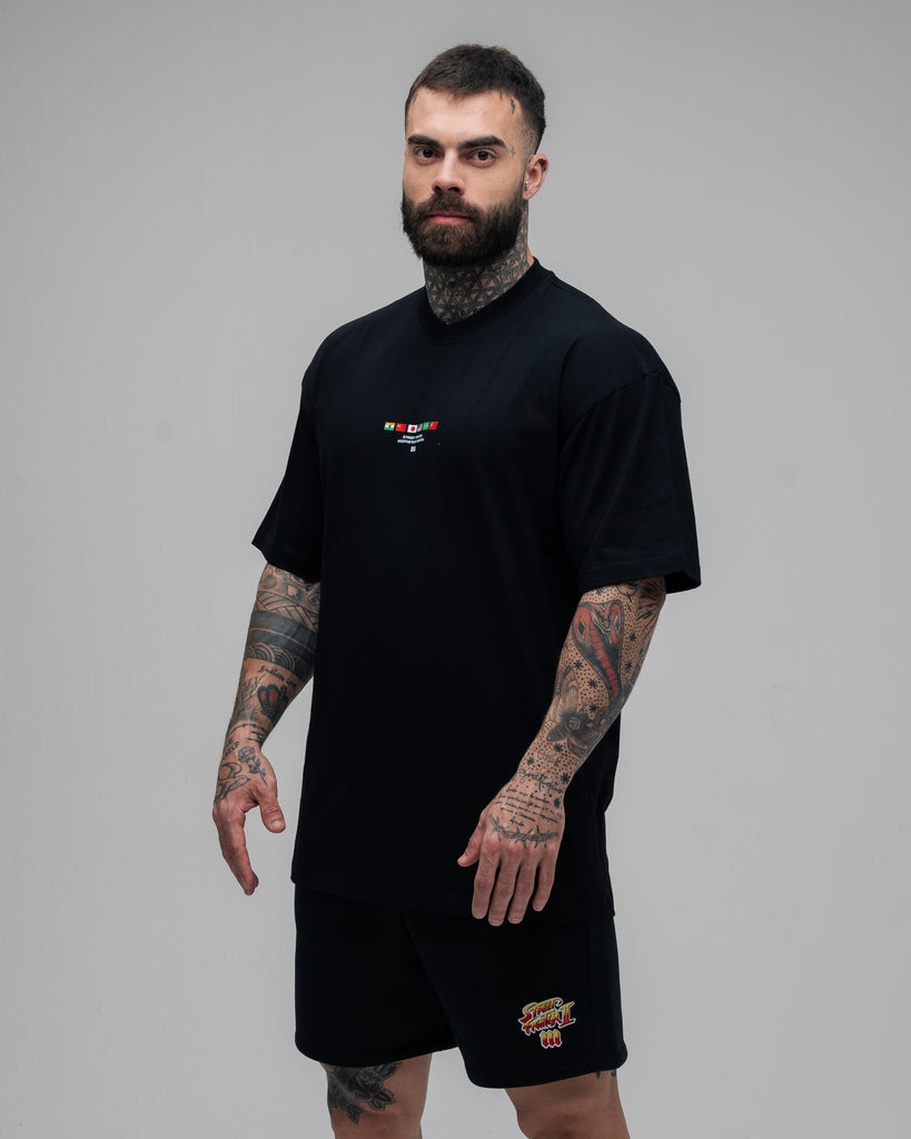Camiseta Oversized Street Fighter Mr. Bison Map Preto
