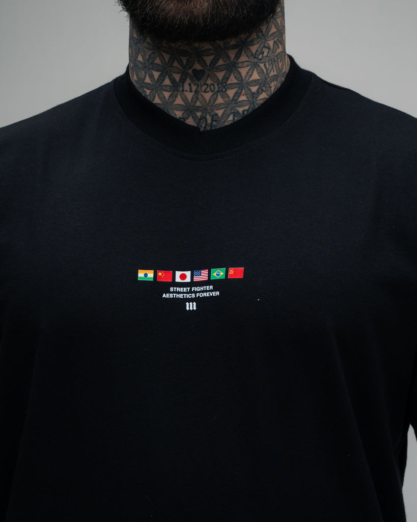 Camiseta Oversized Street Fighter Mr. Bison Map Preto