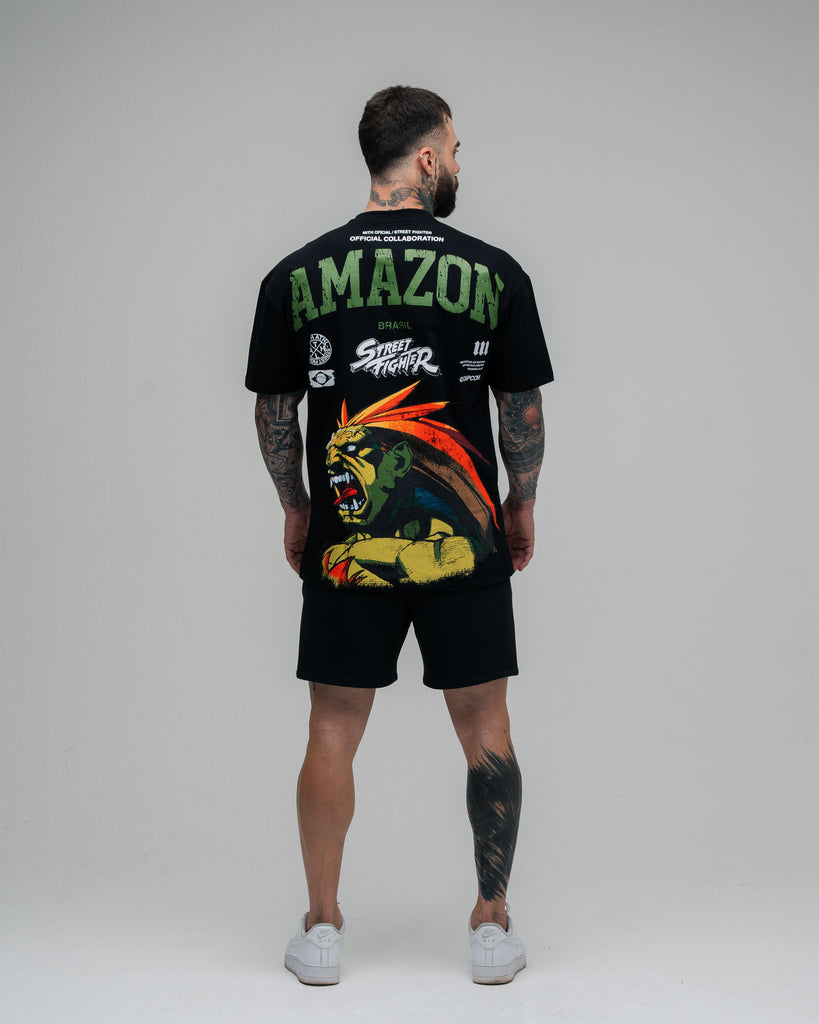 Camiseta Oversized Street Fighter Blanka Amazon Preto