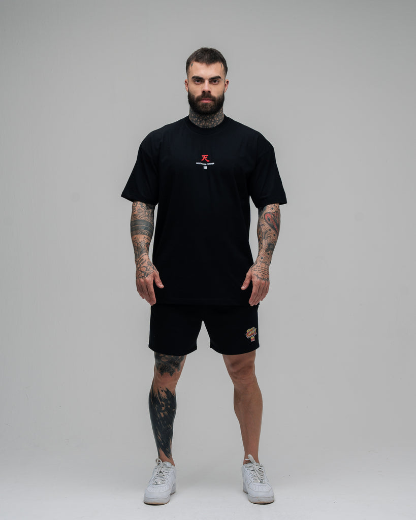 Camiseta Oversized Street Fighter Akuma Aesthetics Mono Preto