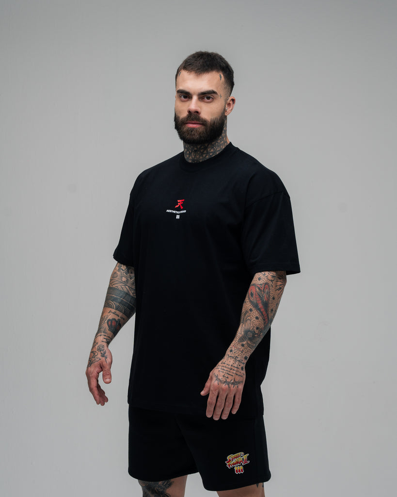 Camiseta Oversized Street Fighter Akuma Aesthetics Mono Preto