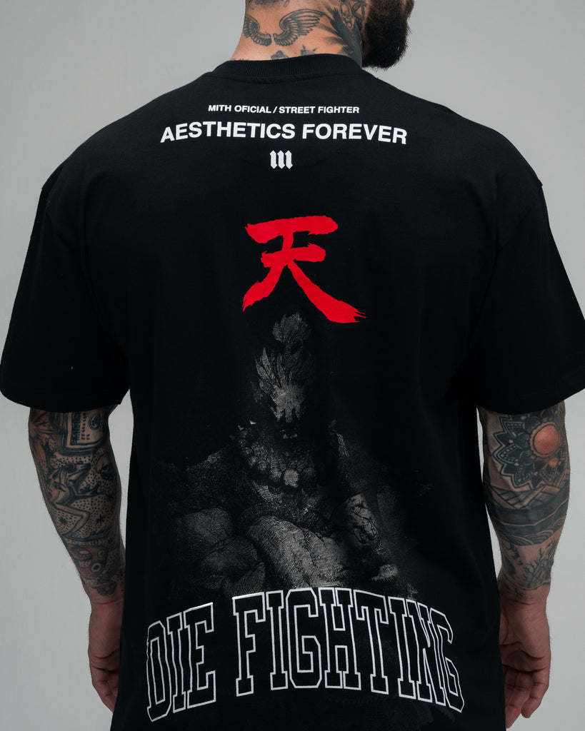 Camiseta Oversized Street Fighter Akuma Aesthetics Mono Preto
