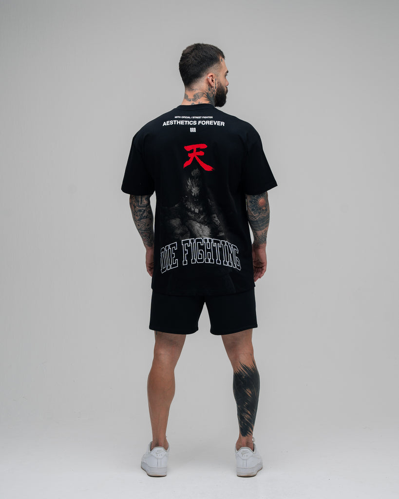 Camiseta Oversized Street Fighter Akuma Aesthetics Mono Preto