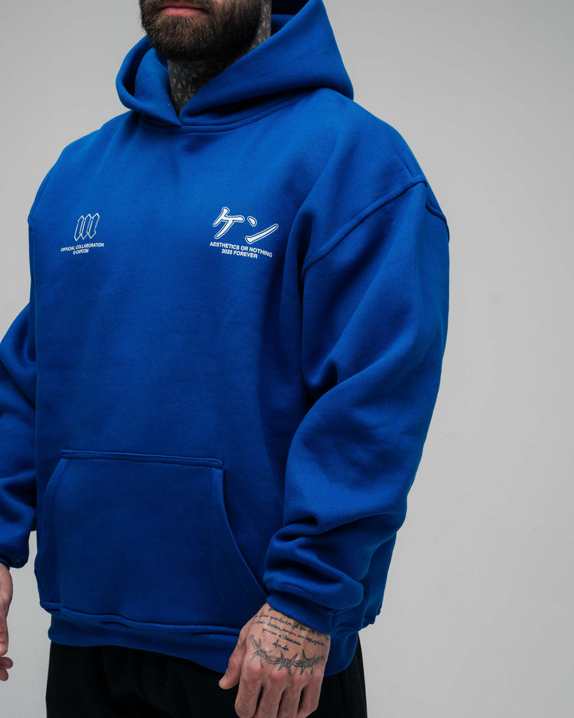Blusa De Moletom Oversized Capuz Street Fighter Ken Azul