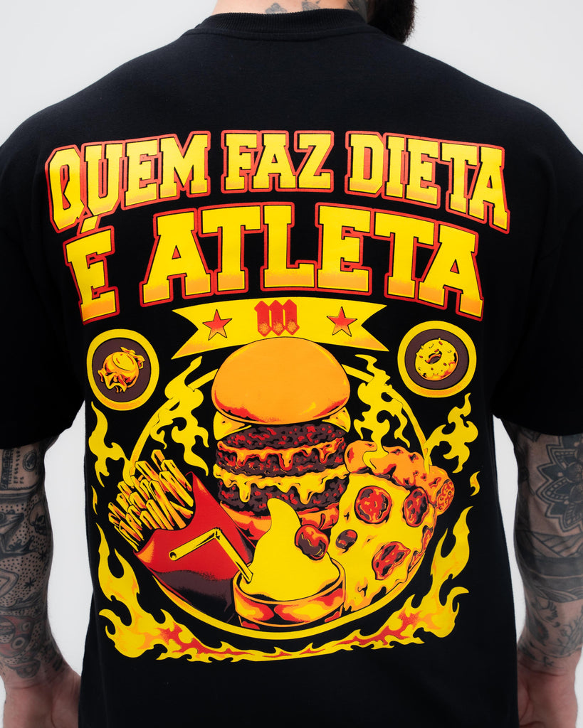 Camiseta <strong>Oversized Treino</strong>  Mith Quem Faz Dieta é Atleta Preto