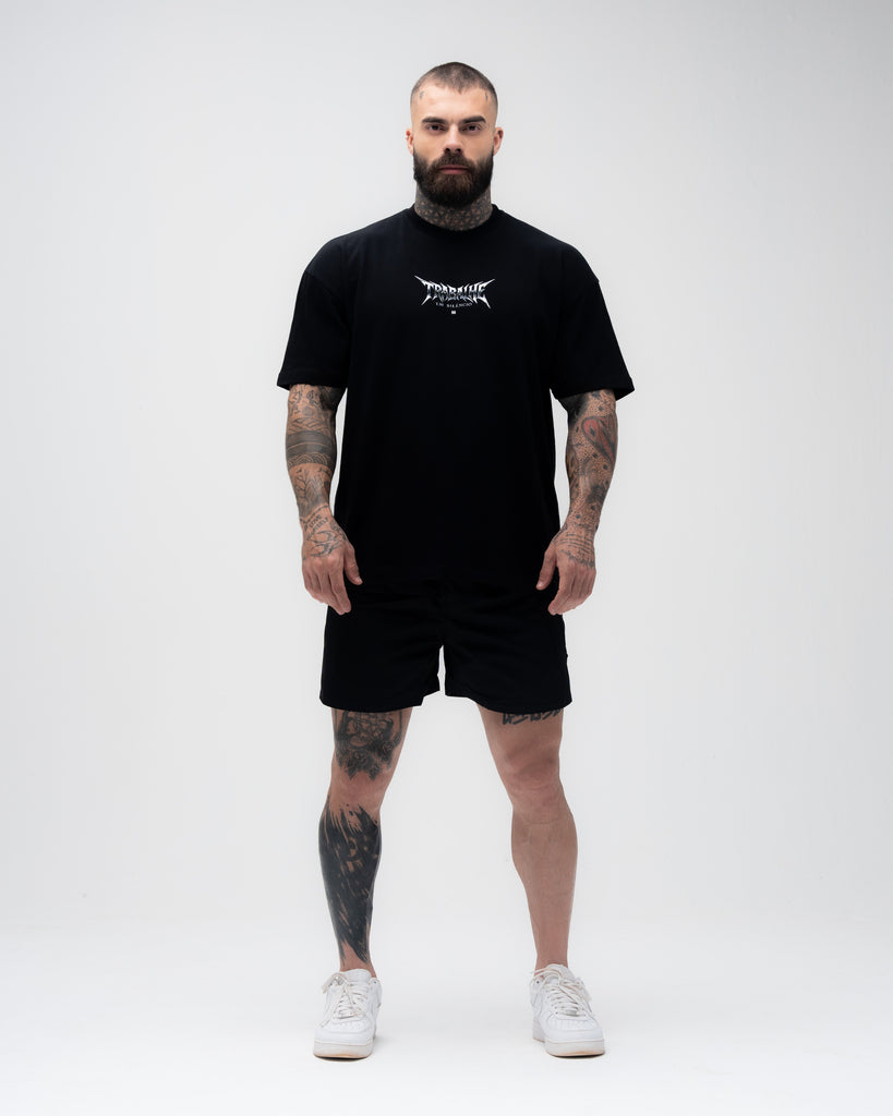 Camiseta <strong>Oversized Treino</strong>  Mith Trabalhe em Silêncio Preto