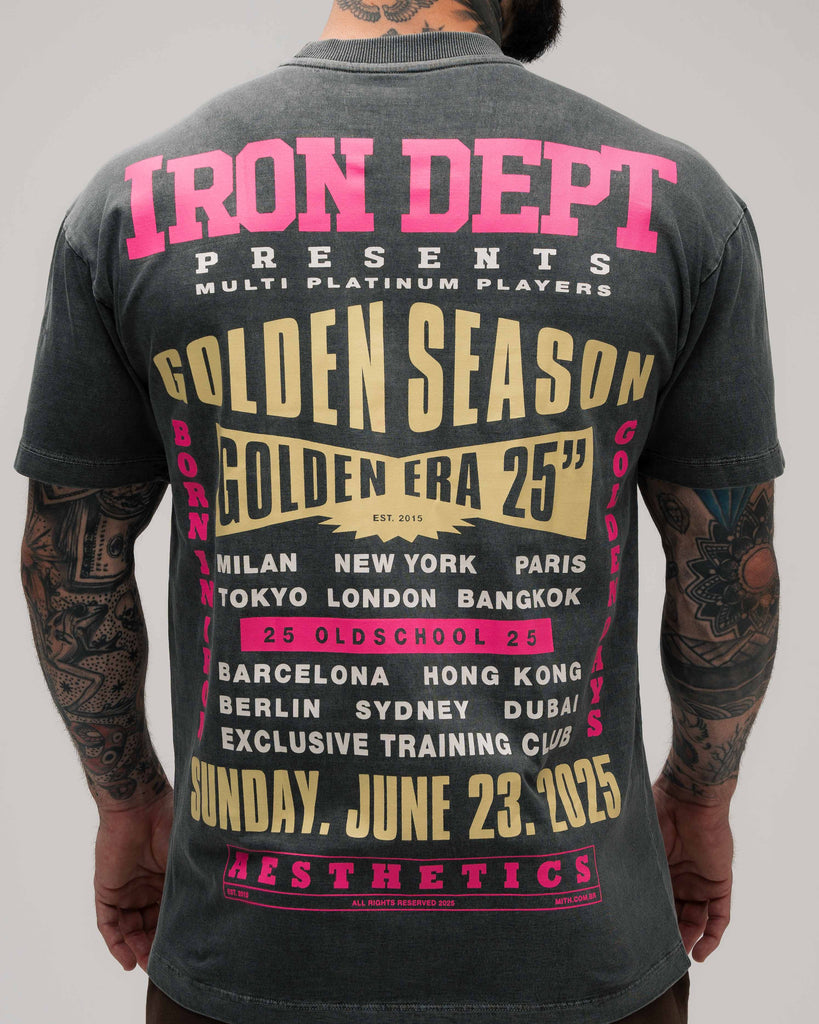 Camiseta Oversized Estonada Mith Golden Season Cinza