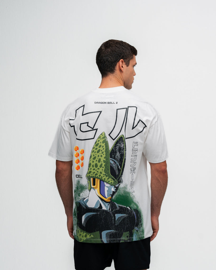 Camiseta Oversized Dragon Ball Z Cell Off White