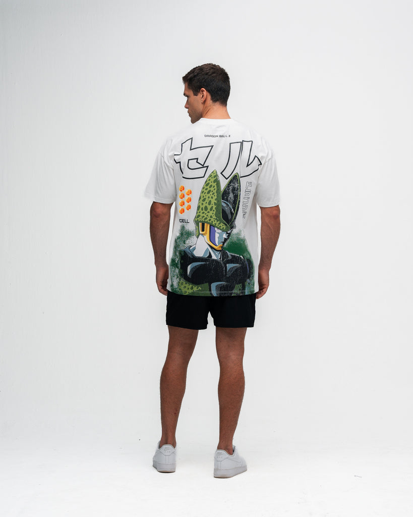 Camiseta Oversized Dragon Ball Z Cell Off White