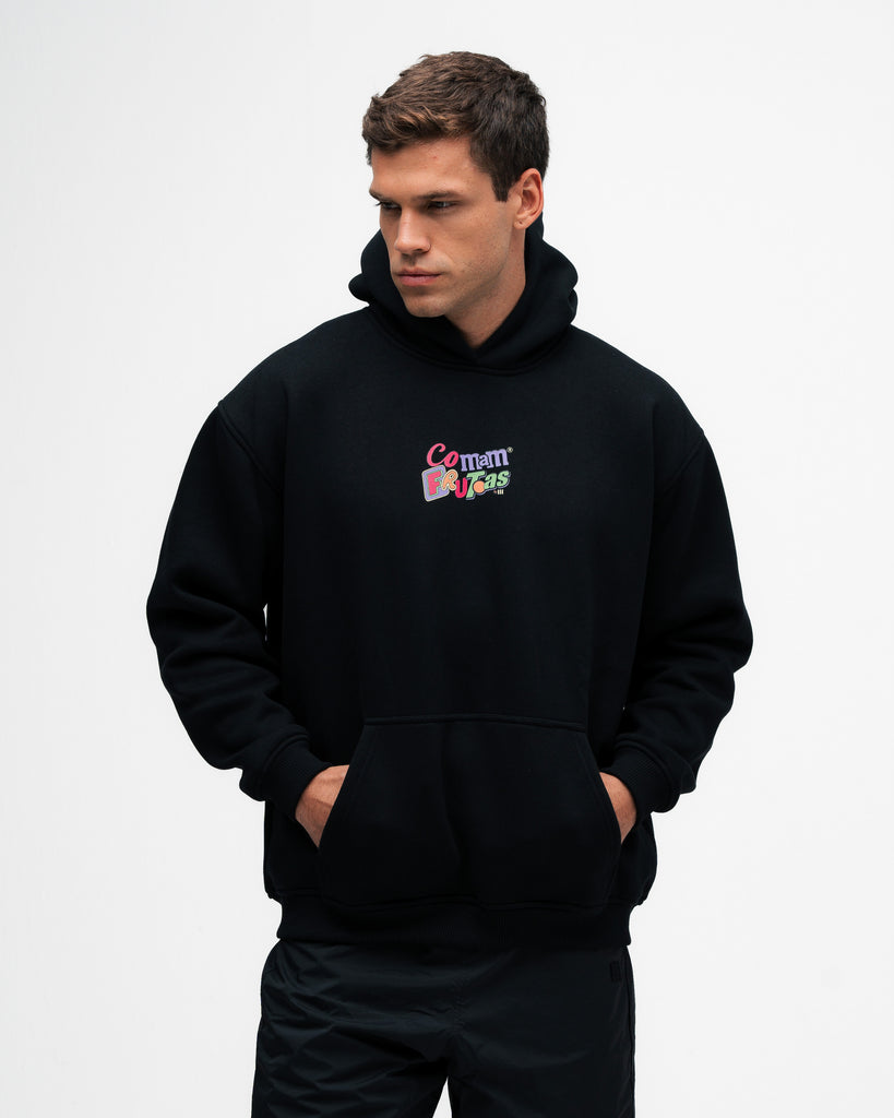 Blusa de Moletom Oversized Capuz Mith Comam Frutas MM'S Preto