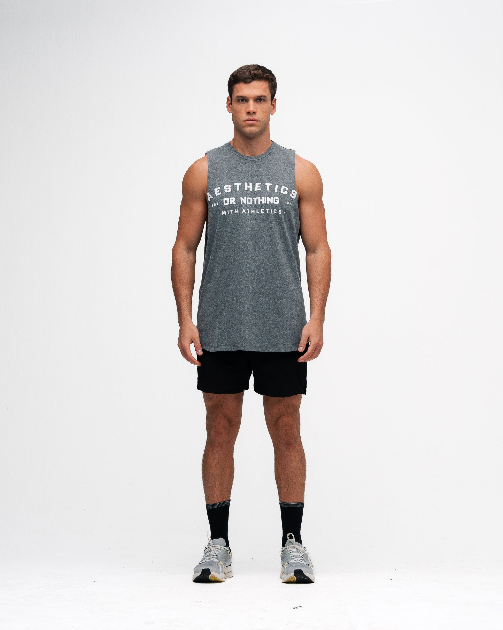 Regata Cut Off Mith Nation Aesthetics or Nothing Cinza Mescla